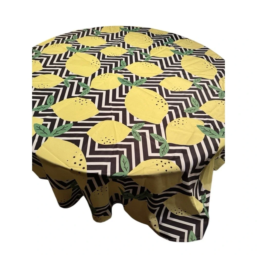 Handmade Round Lemon‎ Tablecloth Black White Chevron 68